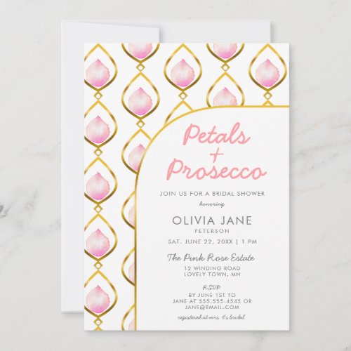 Petals Prosecco Gold Boho Jewels Bridal Shower Invitation