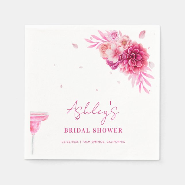 Petals & Prosecco Hot Pink Floral Bridal Shower Napkins (Front)