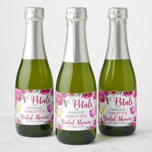 Petals & Prosecco Hot Pink Floral Bridal Shower Sparkling Wine Label