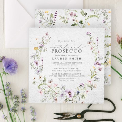 Petals Prosecco Lavender Wildflower Bridal Shower Invitation