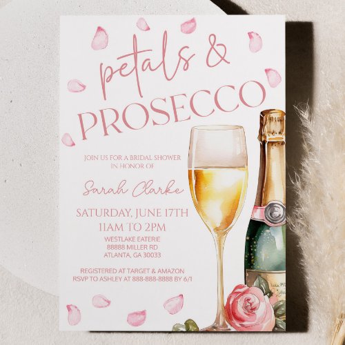 Petals  Prosecco Mimosa Champagne Bridal Shower  Invitation