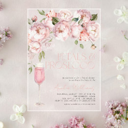 Petals & Prosecco Modern Pink Floral Bridal Shower Acrylic Invitations