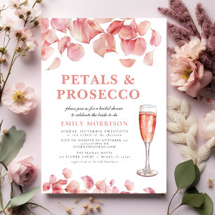 Petals & Prosecco Modern Pink Floral Bridal Shower Invitation