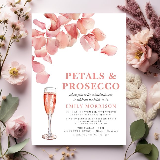 Petals & Prosecco Modern Pink Floral Bridal Shower Invitation (Creator Uploaded)