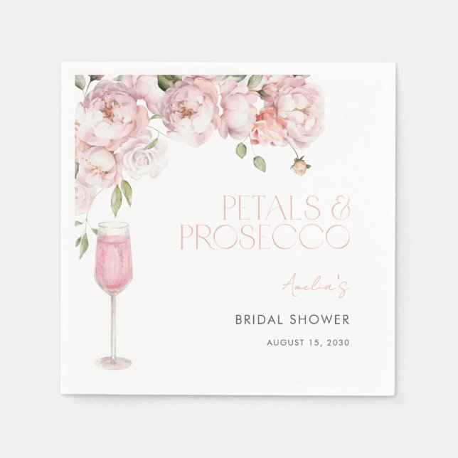 Petals & Prosecco Modern Pink Floral Bridal Shower Napkins (Front)
