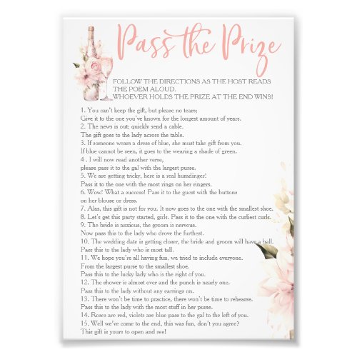 Petals Prosecco Pass the Prize Bridal Shower Game Photo Print