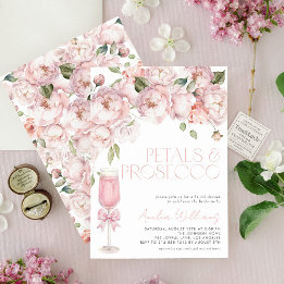 Petals & Prosecco Pink Bow Floral Bridal Shower Invitation