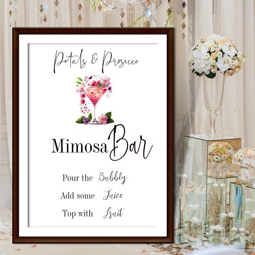 Petals  Prosecco Pink Bridal Shower Flower Bar Poster
