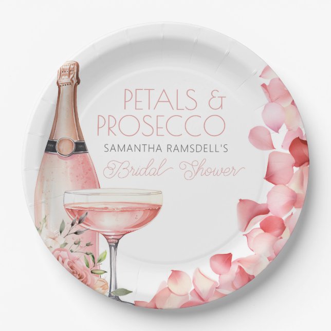 Petals & Prosecco Pink Bridal Shower Paper Plates (Front)