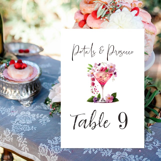 Petals & Prosecco Pink Bridal Shower Party Table Number (Creator Uploaded)