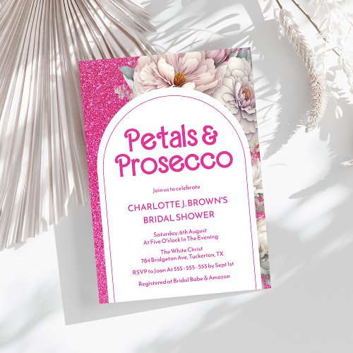Petals  Prosecco Pink Floral Arch Bridal Shower Invitation
