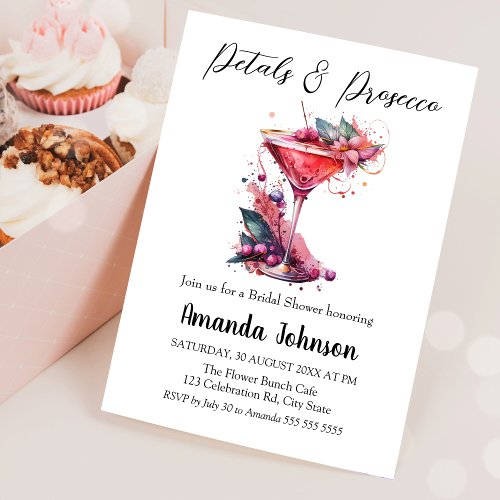 Petals  Prosecco Pink Floral Blush Bridal Shower  Invitation