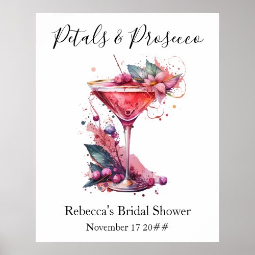 Petals  Prosecco Pink Floral Blush Bridal Shower  Poster
