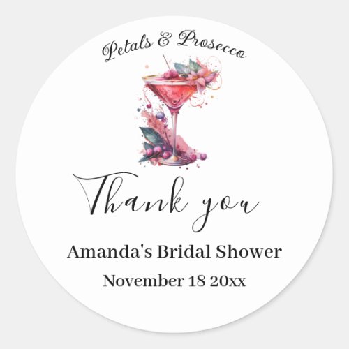 Petals  Prosecco Pink Floral Bridal Shower  Classic Round Sticker
