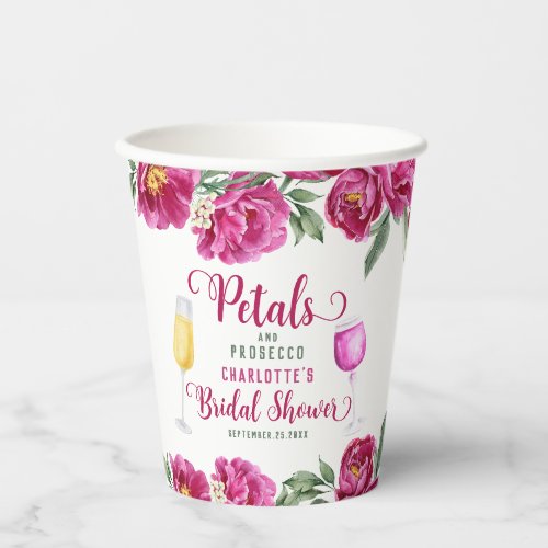 Petals  Prosecco Pink Floral Bridal Shower Custom Paper Cups