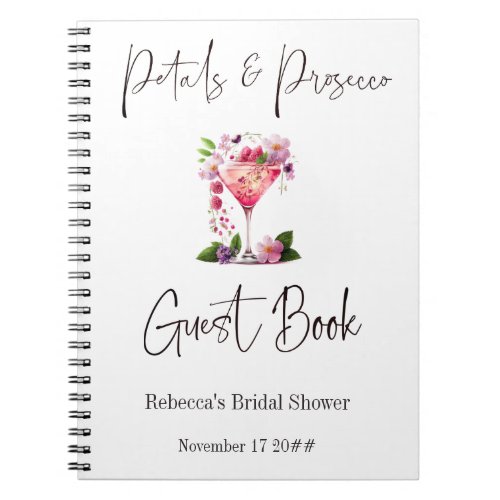 Petals  Prosecco Pink Floral Bridal Shower Guest Notebook
