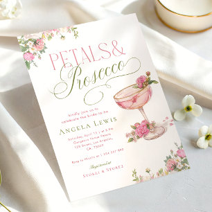 Petals & Prosecco Pink Floral Bridal Shower Invitation