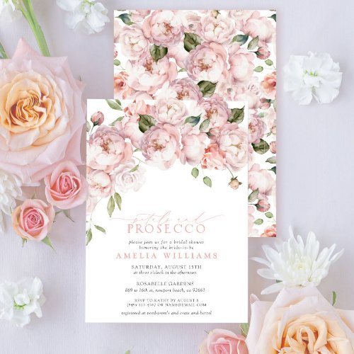 Petals  Prosecco Pink Floral Bridal Shower Invitation