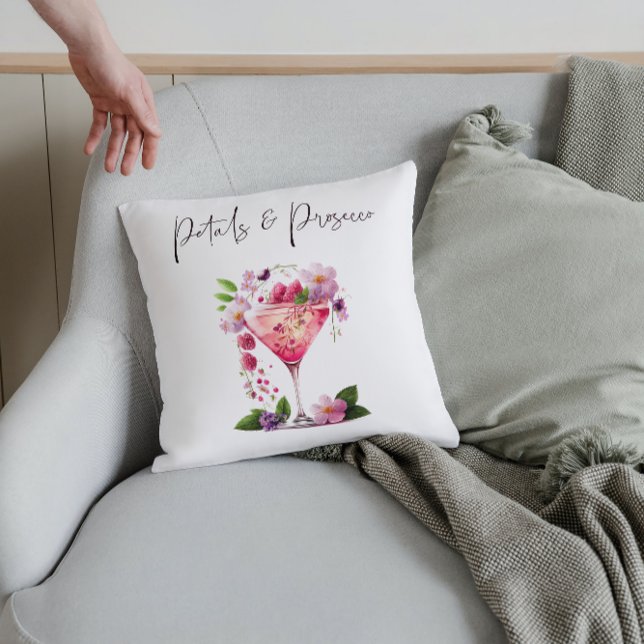 Petals Prosecco Pink Floral Bridal Shower Welcome Throw Pillow (Creator Uploaded)