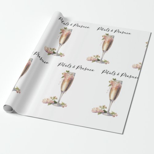 Petals  Prosecco Pink Floral Bridal Shower  Wrapping Paper