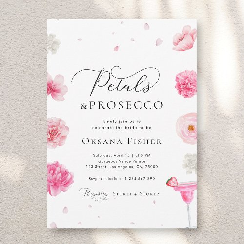 Petals  Prosecco Pink Floral Garden Bridal Shower Invitation