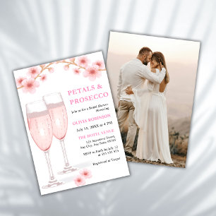 Petals & Prosecco Pink Floral Photo Bridal Shower Invitation