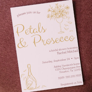 Petals & Prosecco Pink Line Art Bridal Shower Invitation