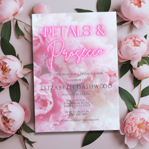 Petals & Prosecco Pink Neon Floral Bridal Shower Invitation