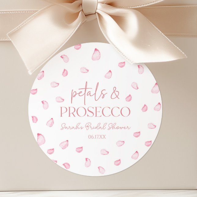 Petals & Prosecco Pink Rose Petals Bridal Shower  Classic Round Sticker (Creator Uploaded)