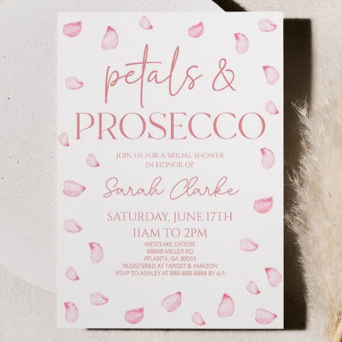 Petals  Prosecco Pink Rose Petals Bridal Shower  Invitation