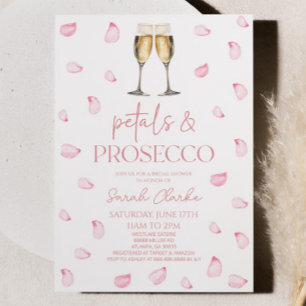Petals & Prosecco Pink Rose Petals Bridal Shower Invitation