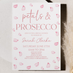 Petals & Prosecco Pink Rose Petals Bridal Shower Invitation