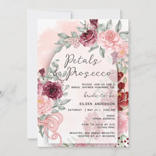 Petals  Prosecco Pink Roses Arch Bridal Shower Invitation