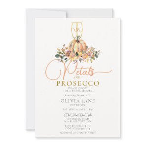 Petals Prosecco Pumpkin Flowers Fall Bridal Shower Invitation