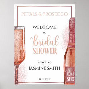 Petals & Prosecco Rose Gold Bridal Shower Welcome Poster