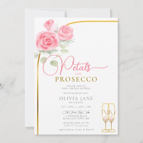 Petals Prosecco Roses Boho Arch Bridal Shower Invitation