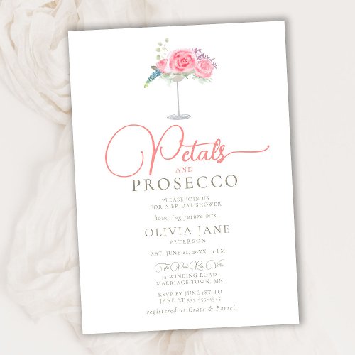 Petals Prosecco Roses Cocktail Boho Bridal Shower Invitation