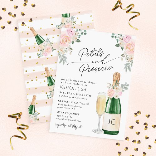 Petals  Prosecco Sparkling Wine Bridal Shower Invitation