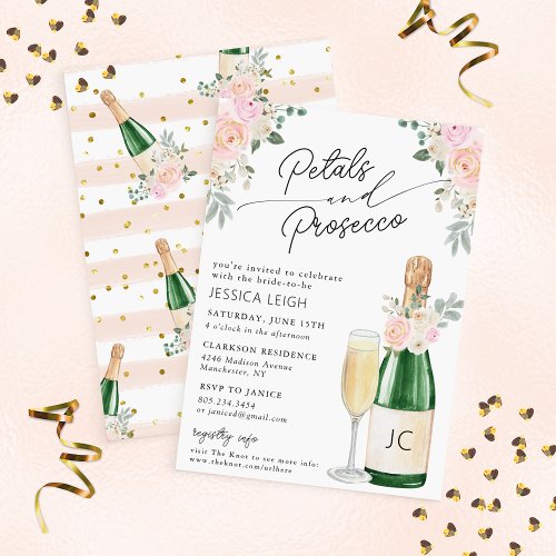 Petals  Prosecco Sparkling Wine Bridal Shower Invitation