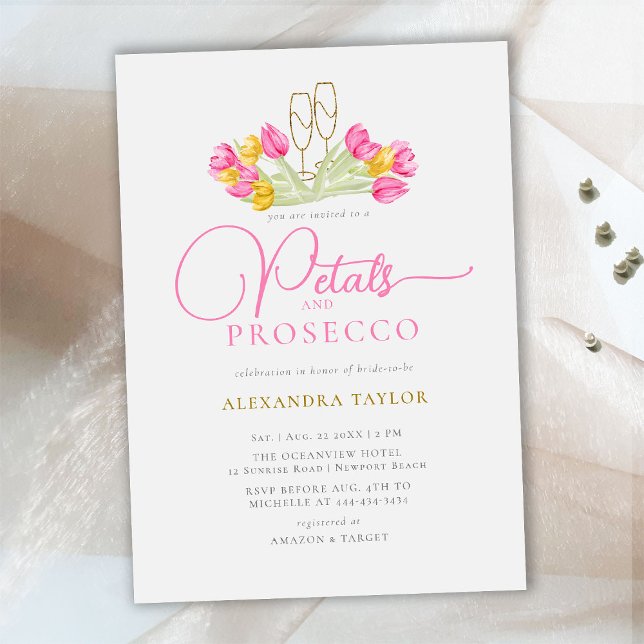 Petals Prosecco Spring Bright Tulips Bridal Shower Invitation (Creator Uploaded)