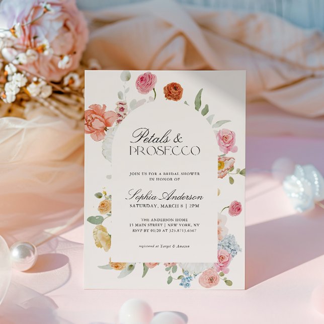 Petals & Prosecco Spring Flowers Bridal Shower Invitation (Creator Uploaded)