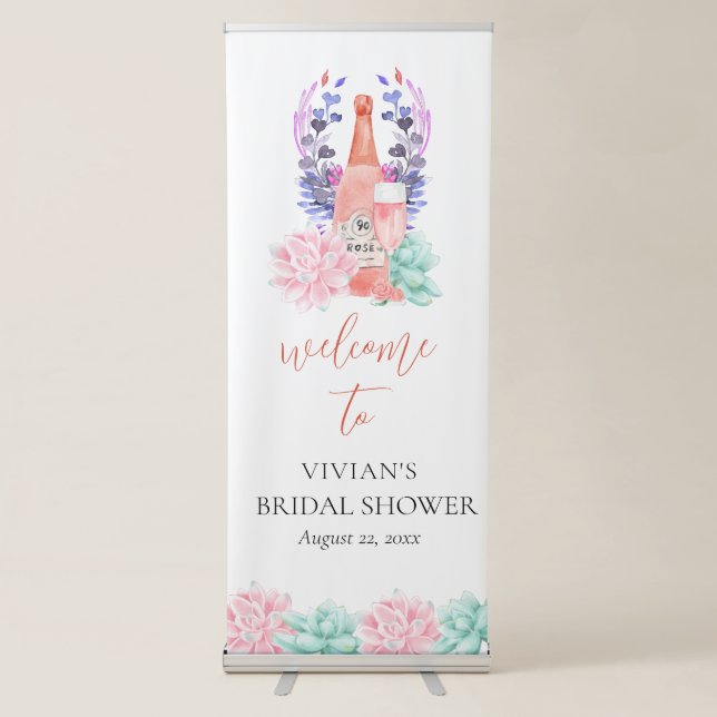 Petals & Prosecco Succulent Bridal Shower Welcome Retractable Banner (Front)
