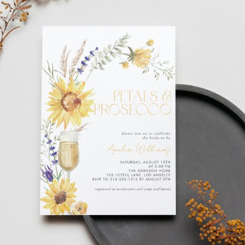 Petals  Prosecco Sunflower Lavender Bridal Shower Invitation