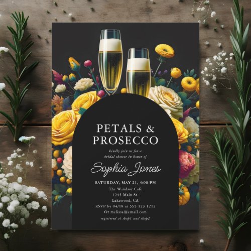 Petals Prosecco Vibrant Bloom Bridal Shower Invitation