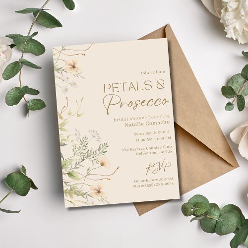 Petals Prosecco Wildflower Bridal Shower Party Invitation