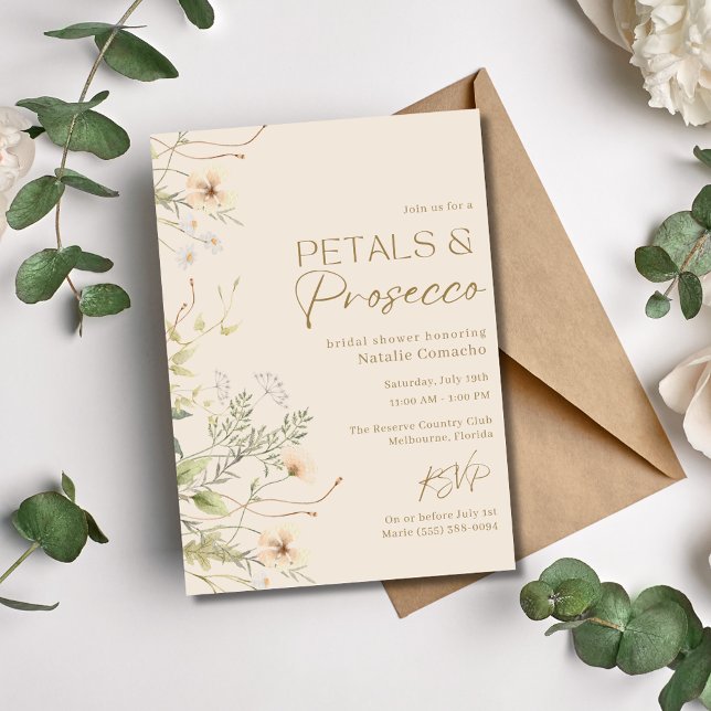 Petals Prosecco Wildflower Bridal Shower Party Invitation (Petals Prosecco Wildflower Bridal Shower Party Invitation)