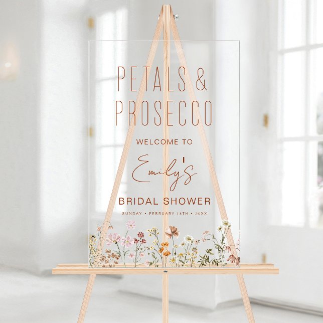 Petals Prosecco Wildflower Bridal Shower Welcome Acrylic Sign (Creator Uploaded)