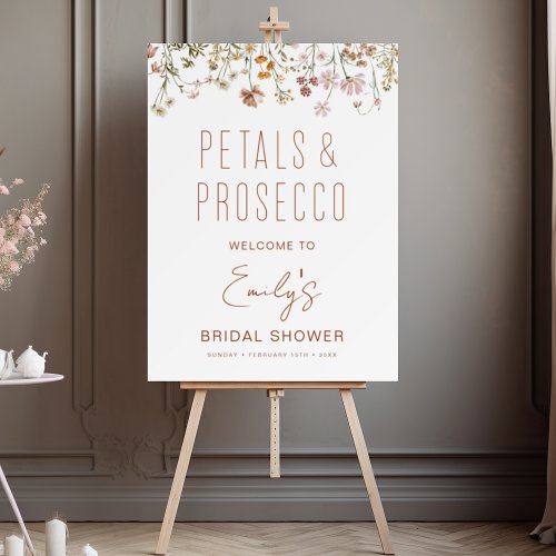 Petals Prosecco Wildflower Bridal Shower Welcome Foam Board