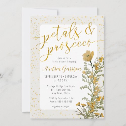 Petals  Prosecco Yellow Bridal Shower Invitation