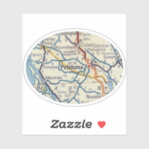 Petaluma CA vintage Map Sticker